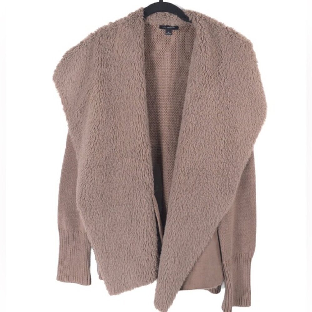 H by HALSTON Teddy Knit Rib Long Sleeve Open Jacket Coat Cardigan Size XL